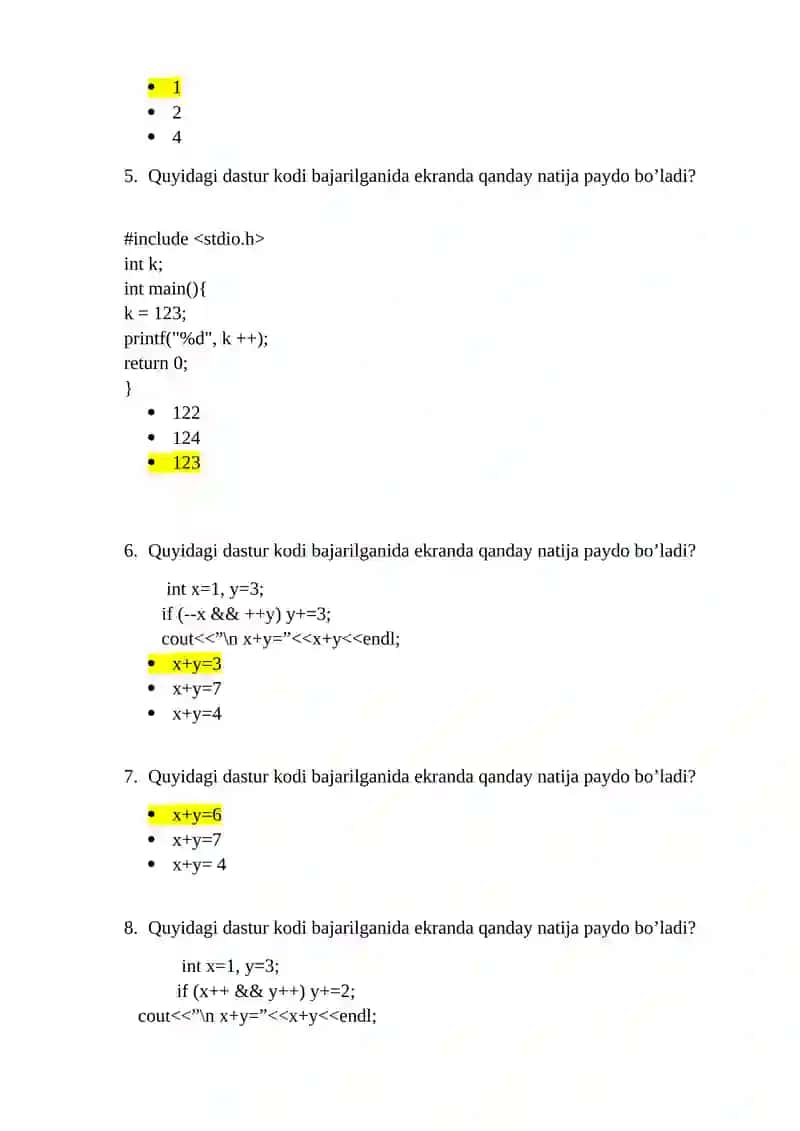 Yakuniy nazorat bo’yicha test savollari 2