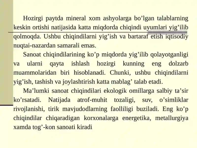 SANOAT CHIQINDILARI ASOSIDA QURILISH MATERIALLARI ISHLAB CHIQARISH VA ULARNI QO’LLANISH SOHALARI 2