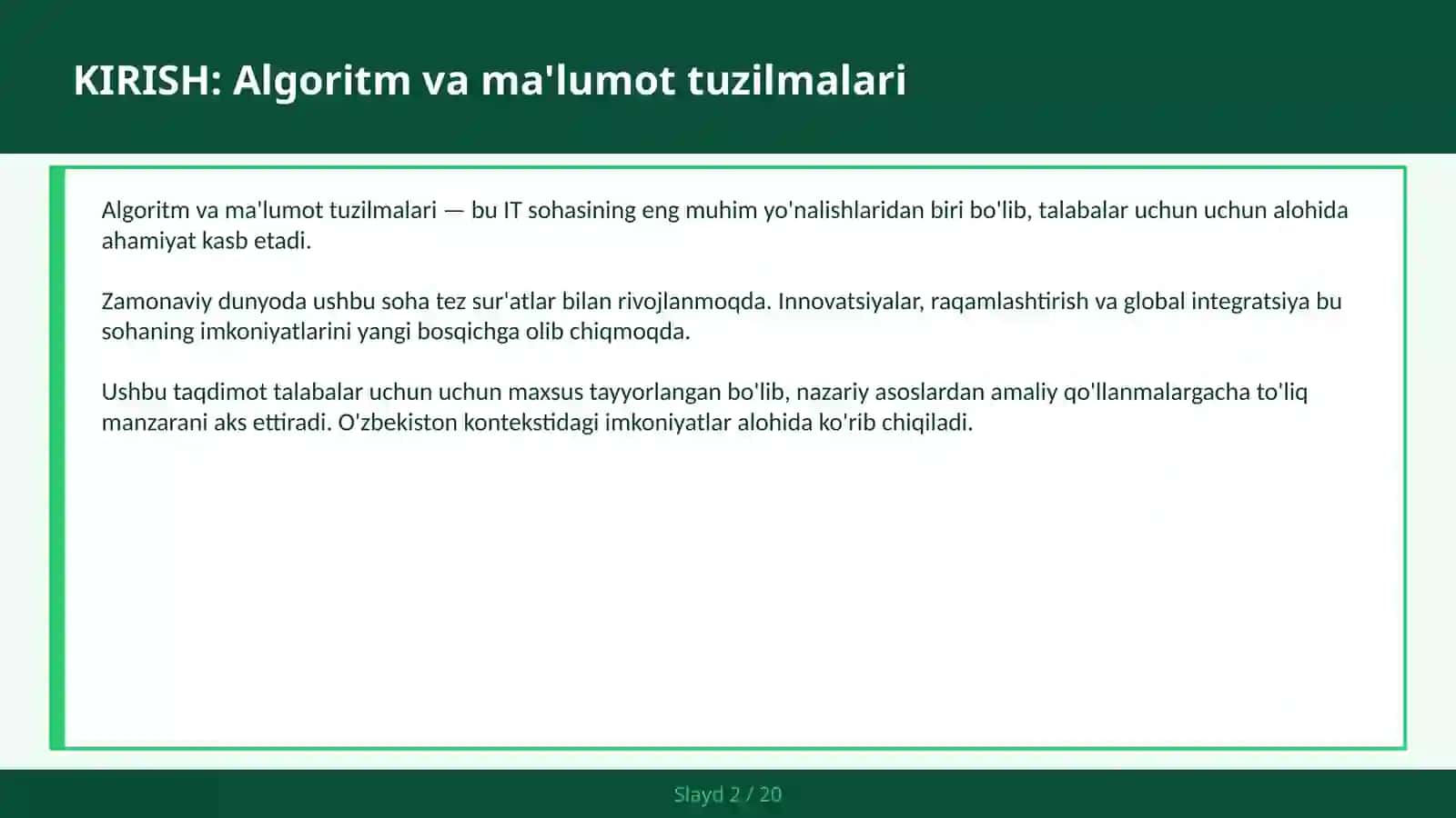 Algoritm va ma'lumot tuzilmalari 2