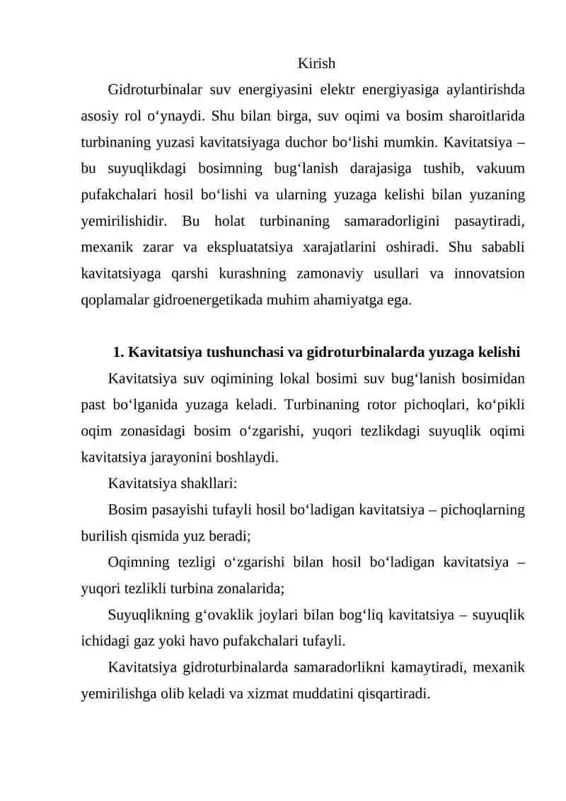 GIDROTURBINALARNING KAVITATSION YEMIRILISHIGA QARSHI KURASHNING ZAMONAVIY USULLARI VA INNOVATSION QOPLAMALAR 2