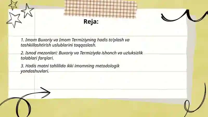 Imom Buxoriy va imom Termiziy hadis ilmiga qoʻshgan hissalarini qiyosiy tahlili 2