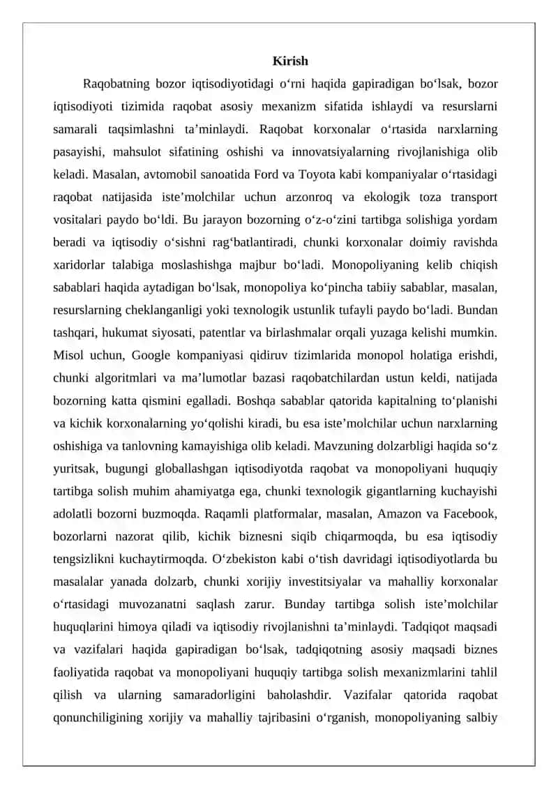 Biznes faoliyatida raqobat va monopoliyani huquqiy tartibga solish 2