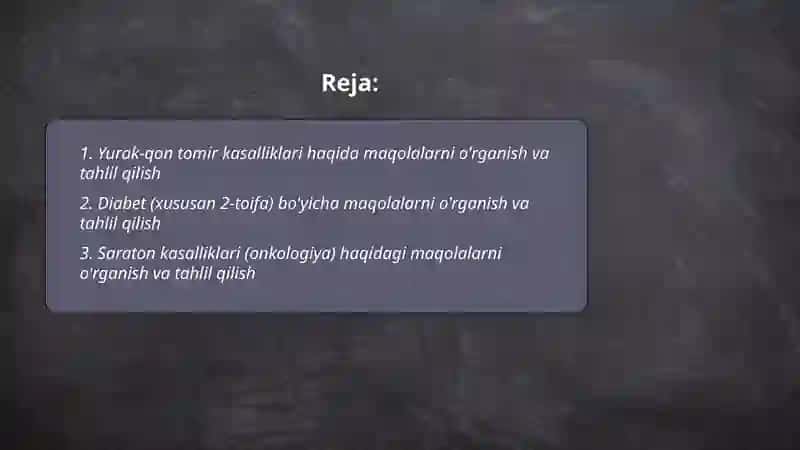 Muhim epidemik bo'lmagan kasalliklar haqidagi maqolalarni o'rganing va tahlil qiling 2