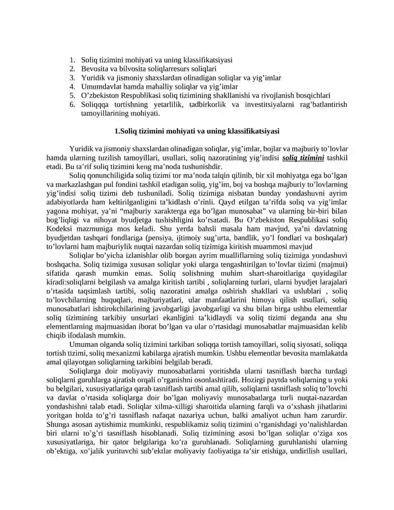 O’zbekiston Respublikasi soliq tizimi Referat 2