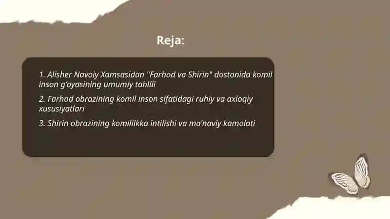 Farhod va Shirin Farhon komil inson mavzusida 2