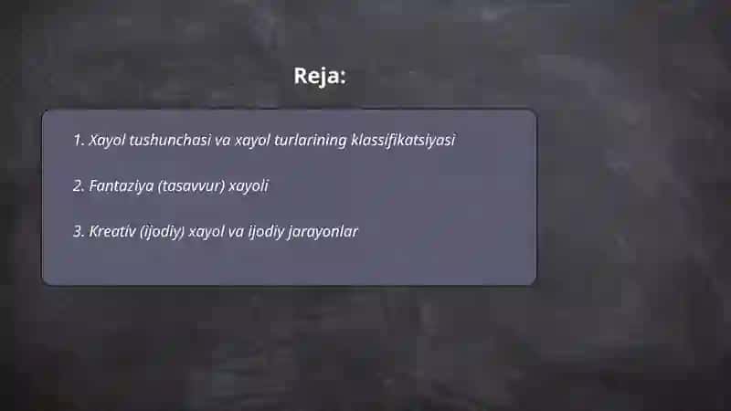 Xayol turlari vajarayonlar 2