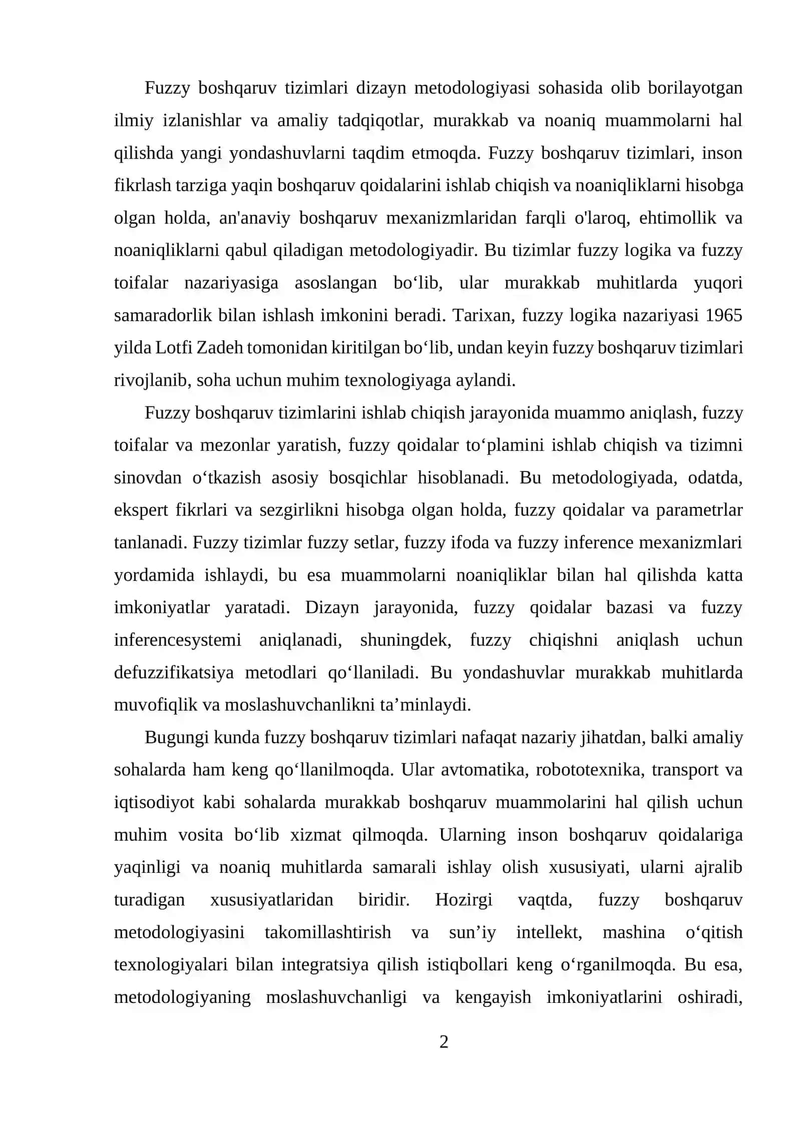 Fuzzy boshqaruv tizimlari dizayn metodologiyasi 2