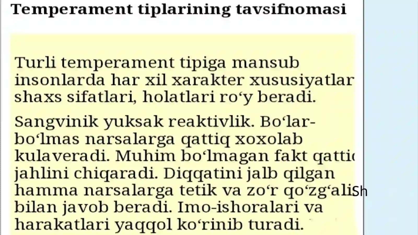 Temperament tiplarining tavsiyanomasi 2