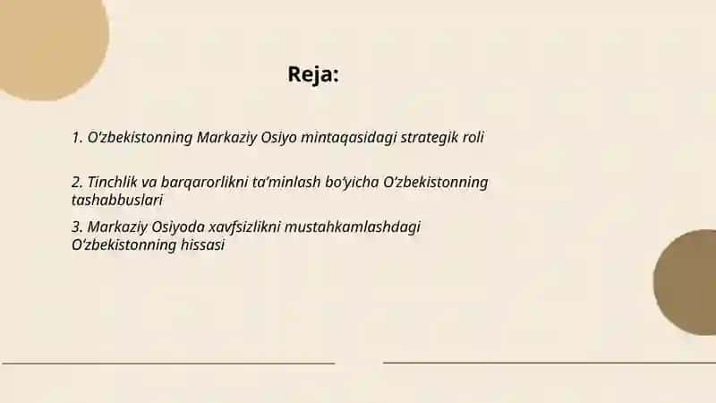 Oʻzbekistonning Markaziy Osiyoda tinchlik va barqarorlikni taʼminlashdagi oʻrni 2