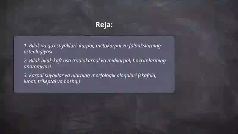 Bilak bilak-kaft usti boʻgʻimi va qoʻlning klinik anatomiyasi 2