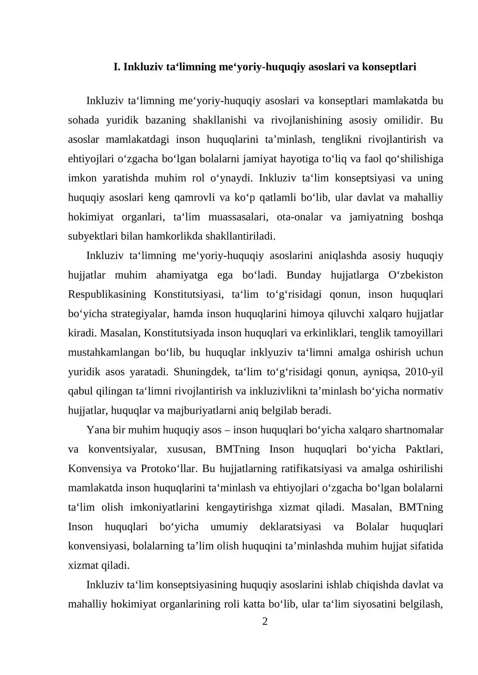O‘zbekistoda inklyuziv ta‘limning me‘yoriy-huquqiy bazasini tahlil qilish 2