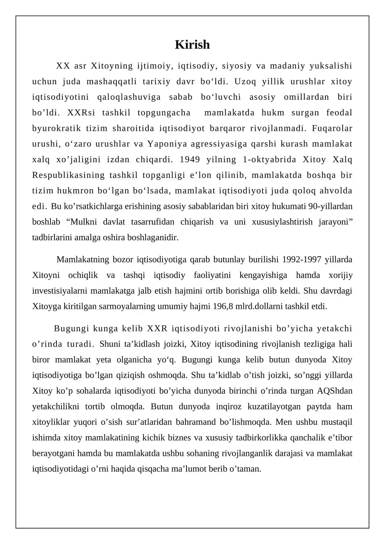 Xitoy iqtisodiyotida kichik biznes va tadbirkorlikning o’rni 2
