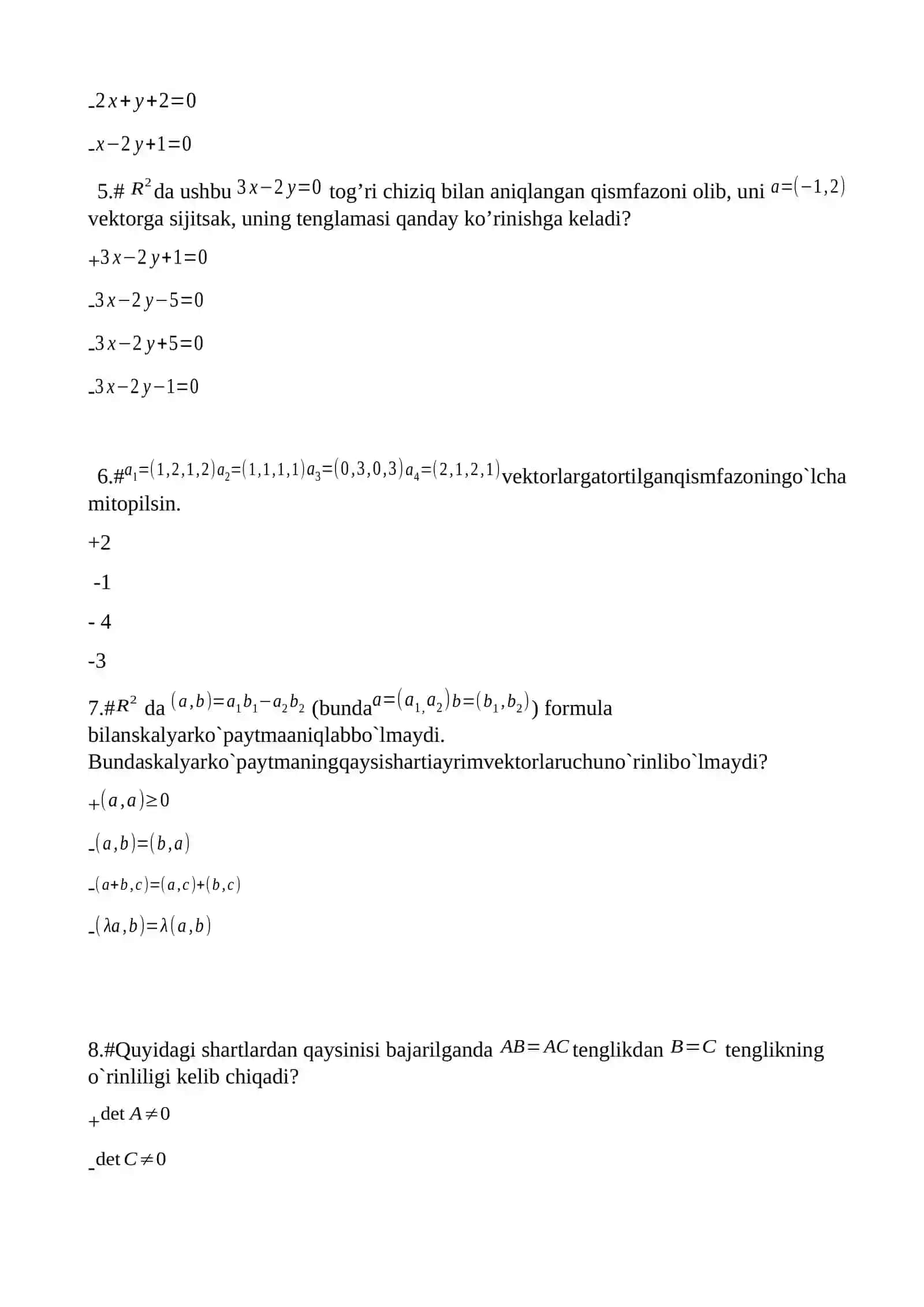 Algebra va sonlar nazariyasi fanidan bitiruvchilar uchun testlar 2