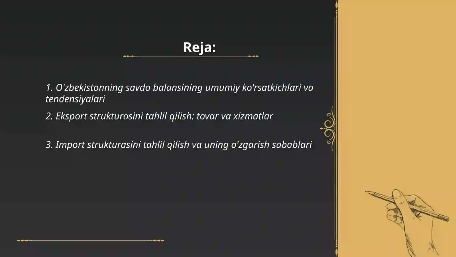 Tashqi savdo va ochiq iqtisodiyot: O'zbekistonning savdo balansini tahlil qilish 2