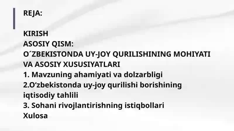 OʻZBEKISTONDA UY QURILISH HOLATI VA RIVOJLANTIRISH ISTIQBOLLARI 2