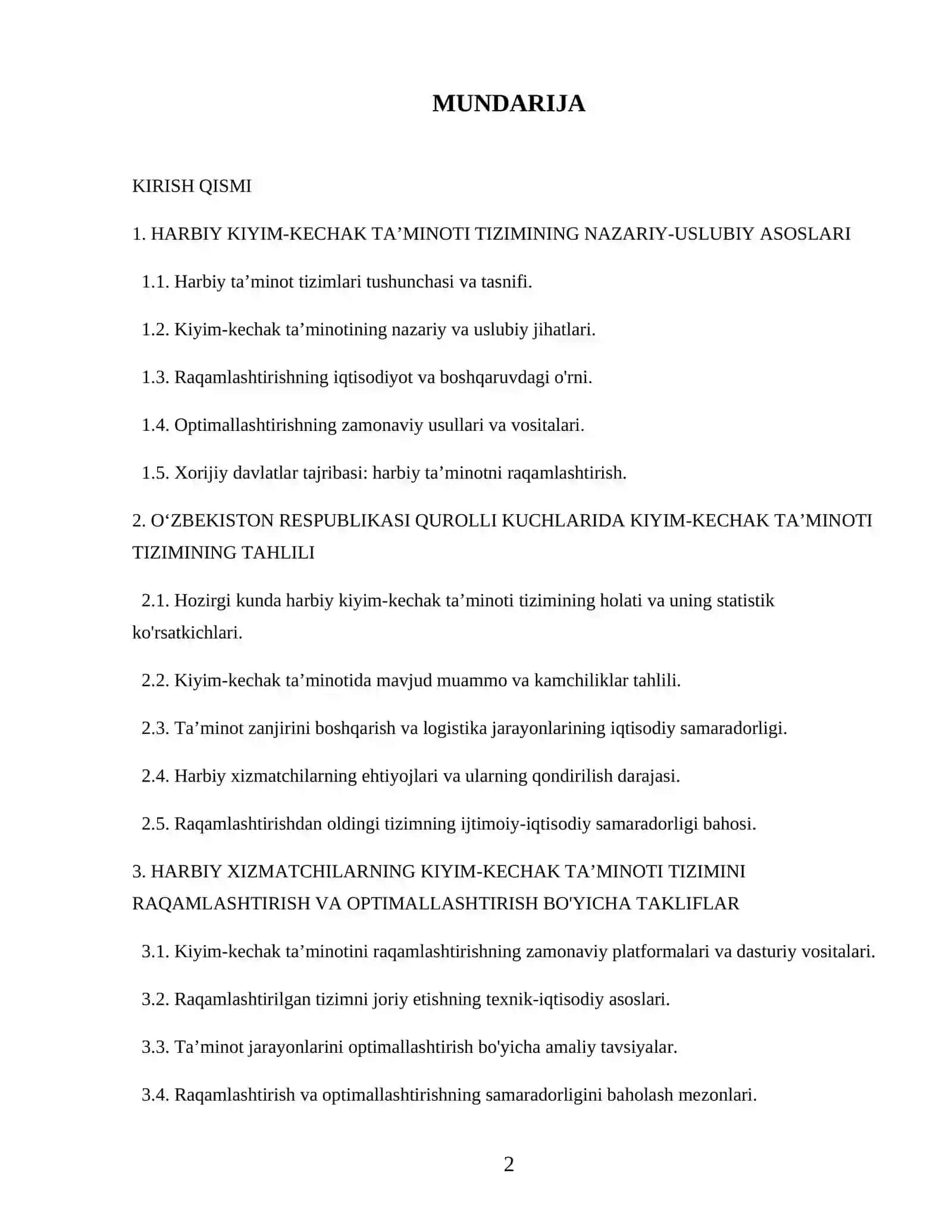 Harbiy xizmatchilarning kiyim-kechak taʼminoti tizimini raqamlashtirish va optimallashtirish 2
