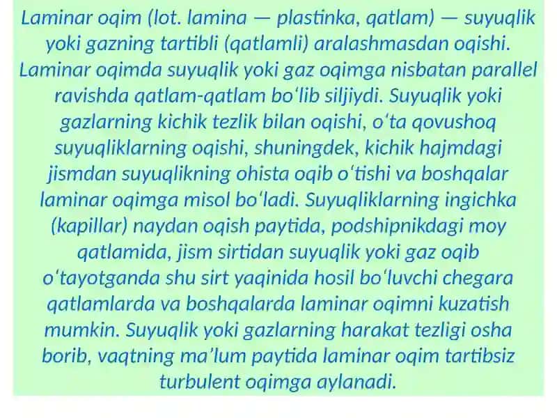 Laminar va Turbulent Oqim. Reynolds Soni 2