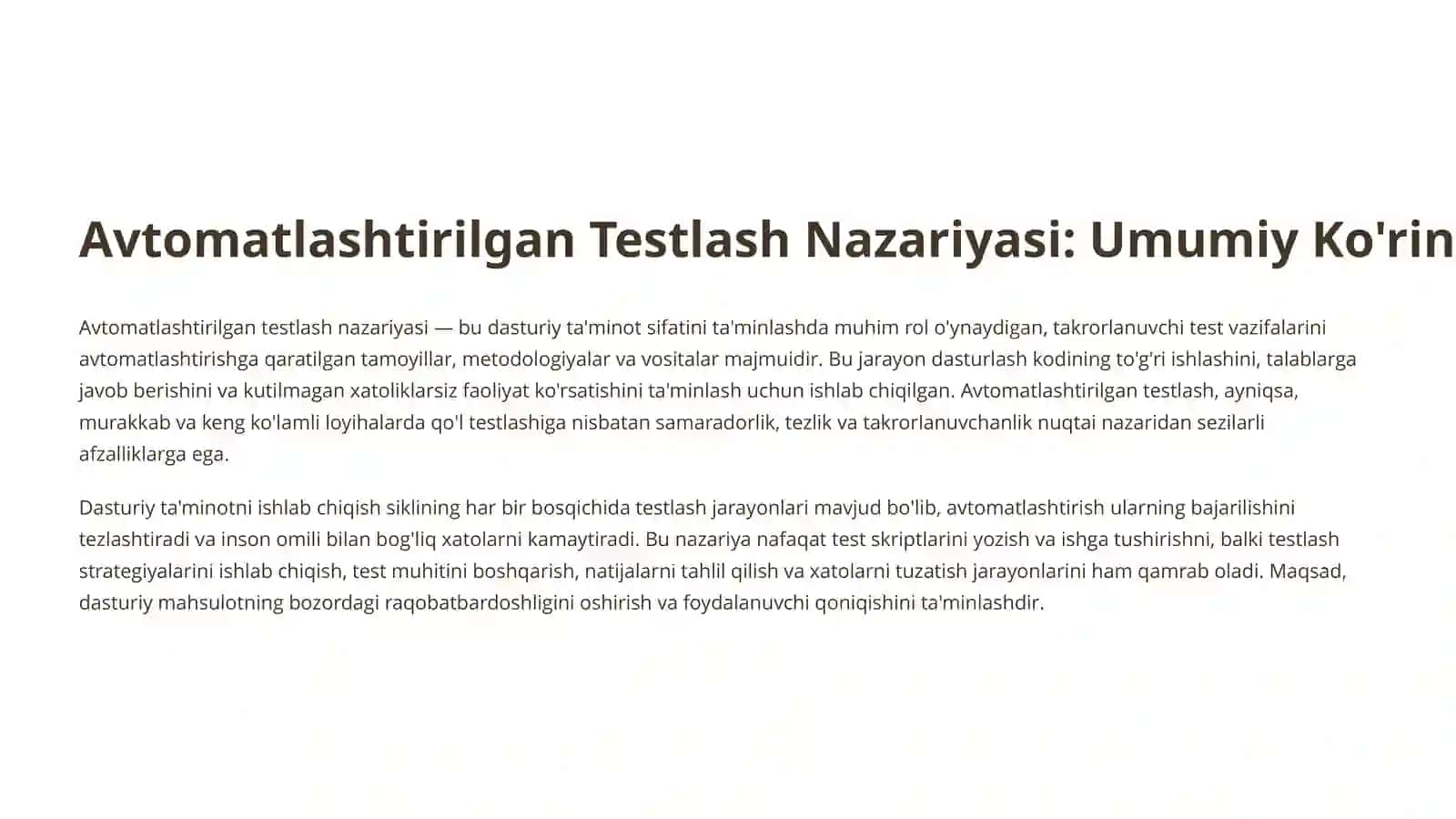 Avtomatlashtirilgan Testlash Nazariyasi 2