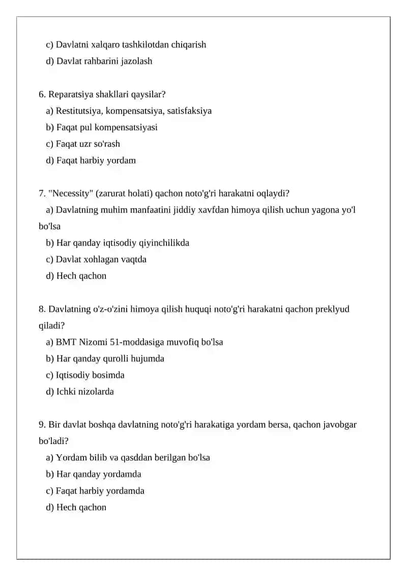 Xalqaro huquqiy javobgarlik Test 2