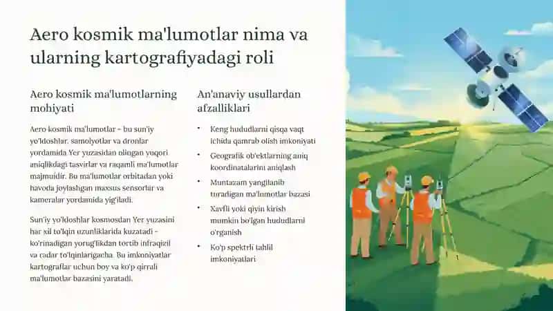 Aero kosmik ma'lumotlardan foydalanib umumgeografik kartalar tuzish va nashrga tayyorlash 2