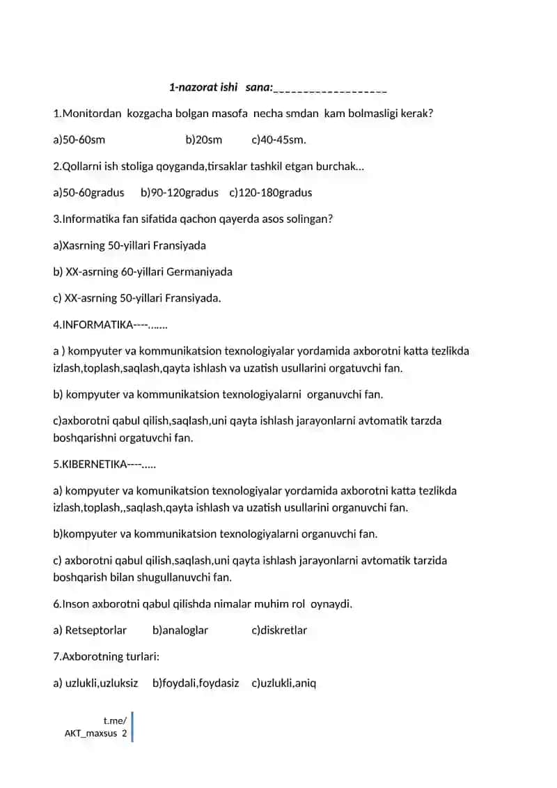 INFORMATIKA FANDAN NAZORAT ISHLARI DAFTARI 2