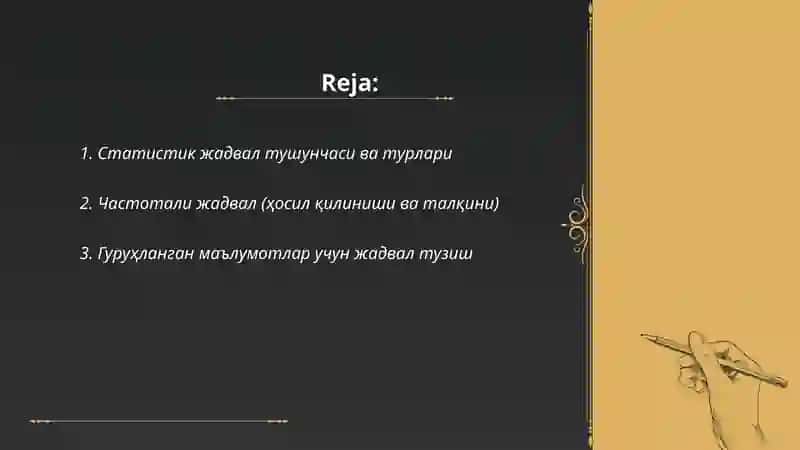 Статистик жадвал ва графиклар 2