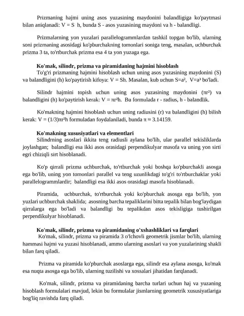 Konus, Silindr, Prizma va Piramida 2