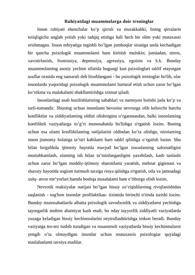 Stressni bartaraf etish treninglari 2