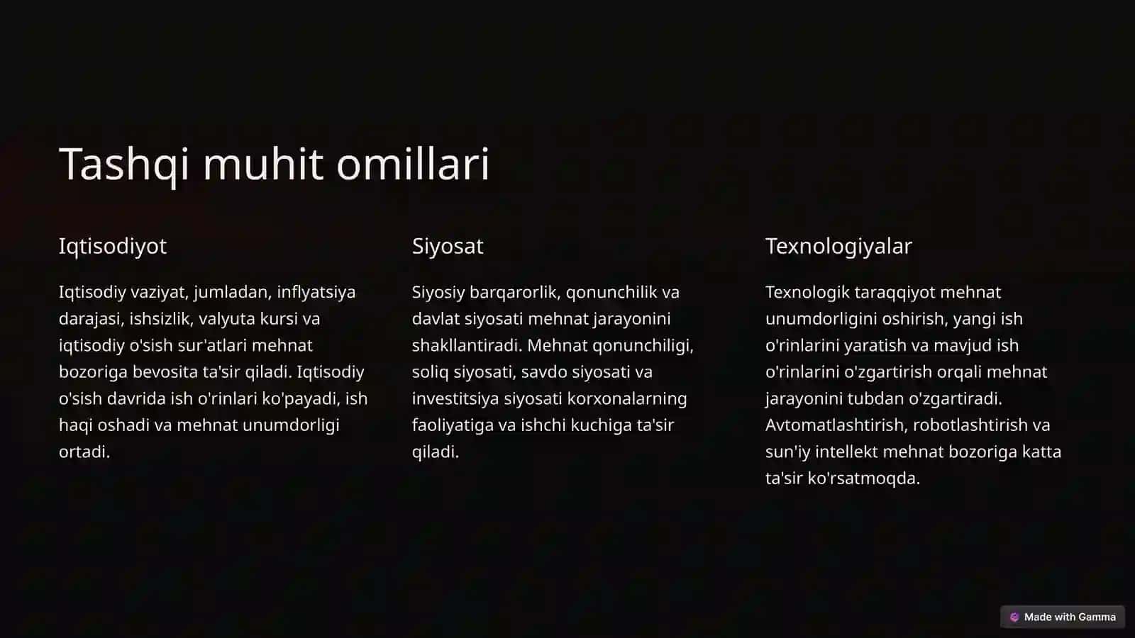 Mehnat jarayonini shakllantiruvchi omillar 2