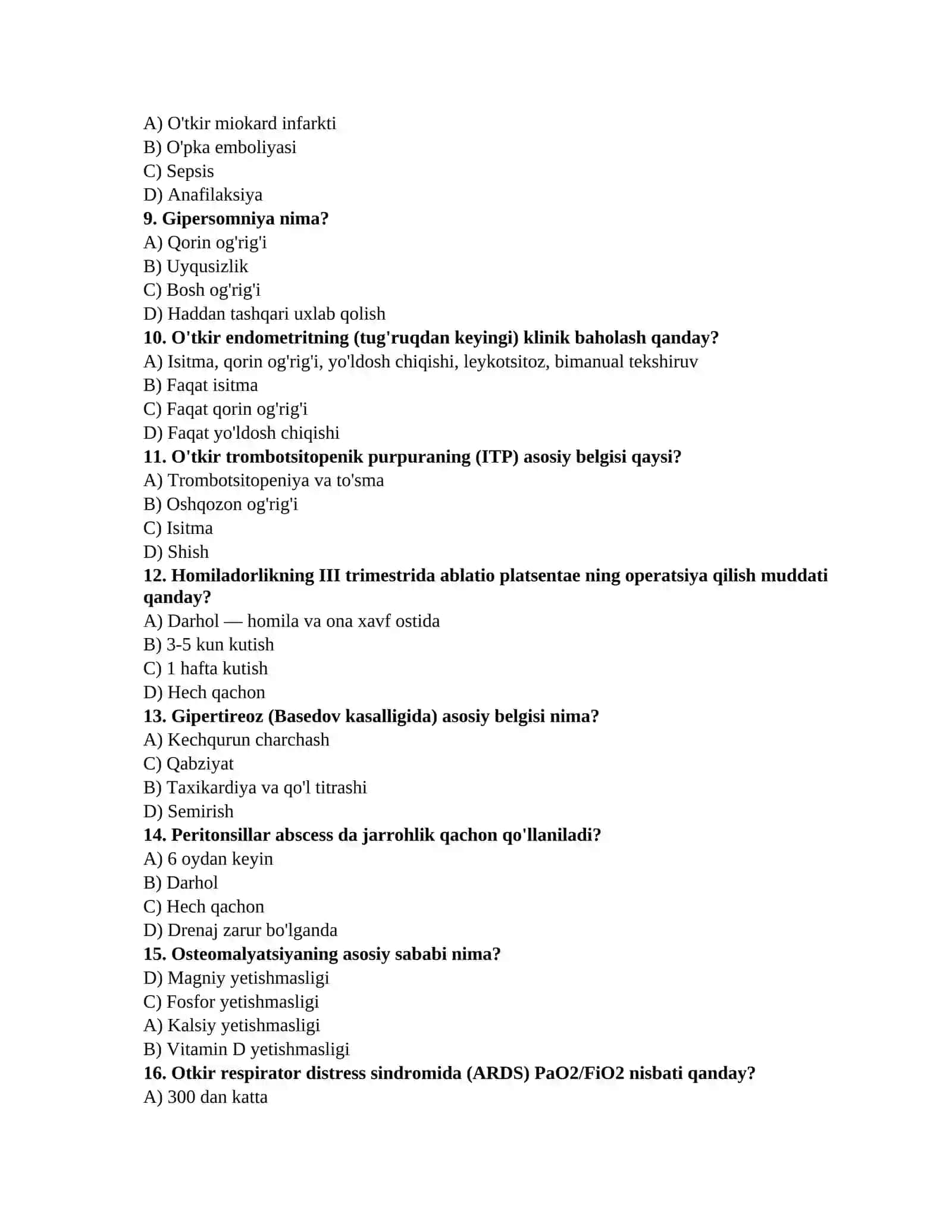ARGOS testlari javobi bilan 2