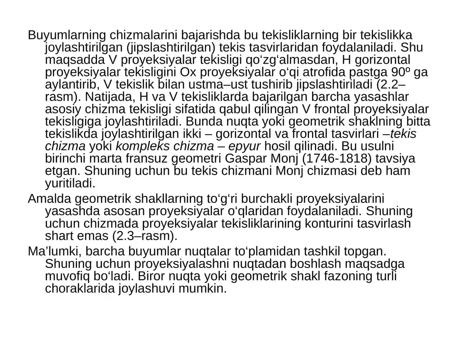 Monj chizmasida nuqtaning ortogonal proyeksiyalari 2
