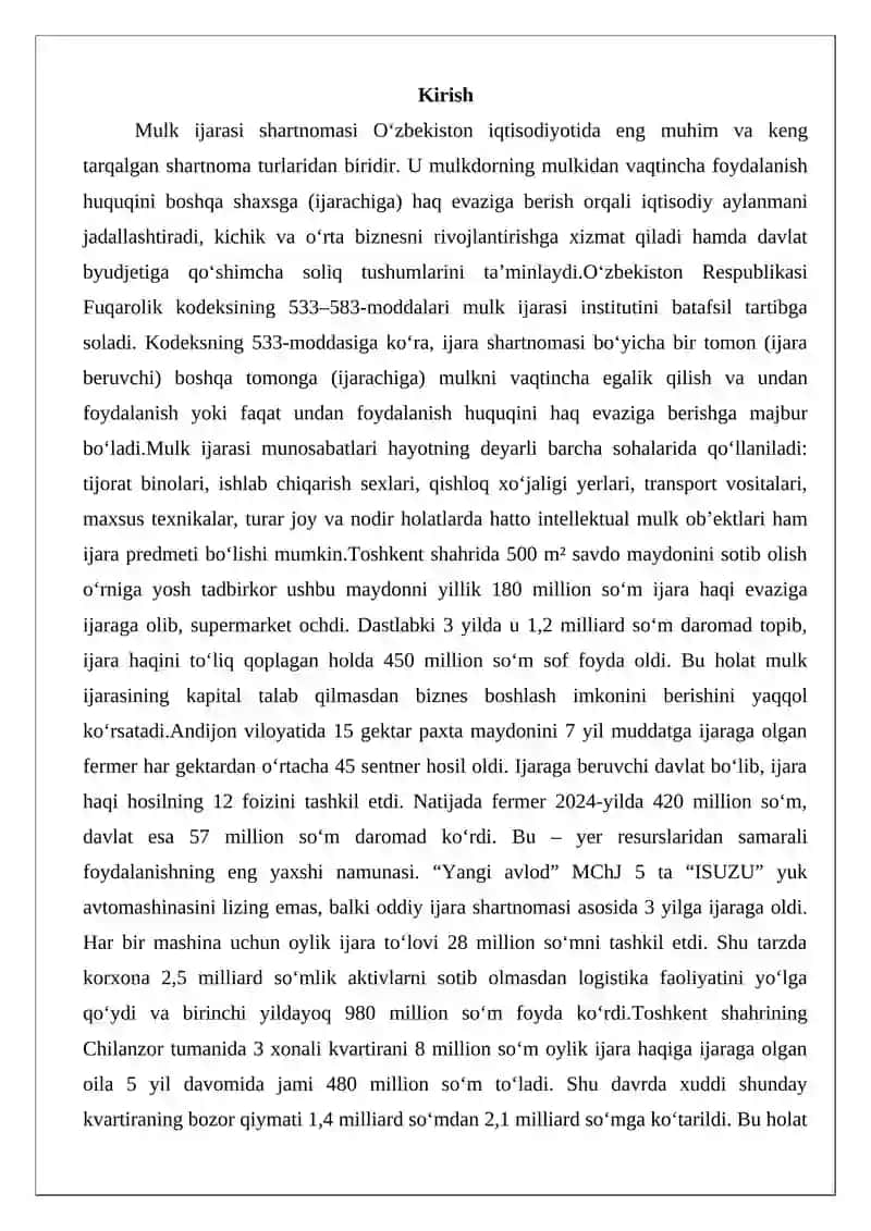 Mulk ijarasi shartnomasi 2