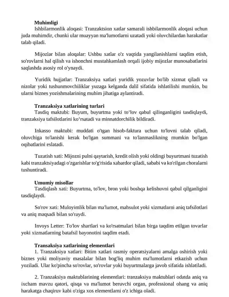 Tranzaksiya xatlari 2