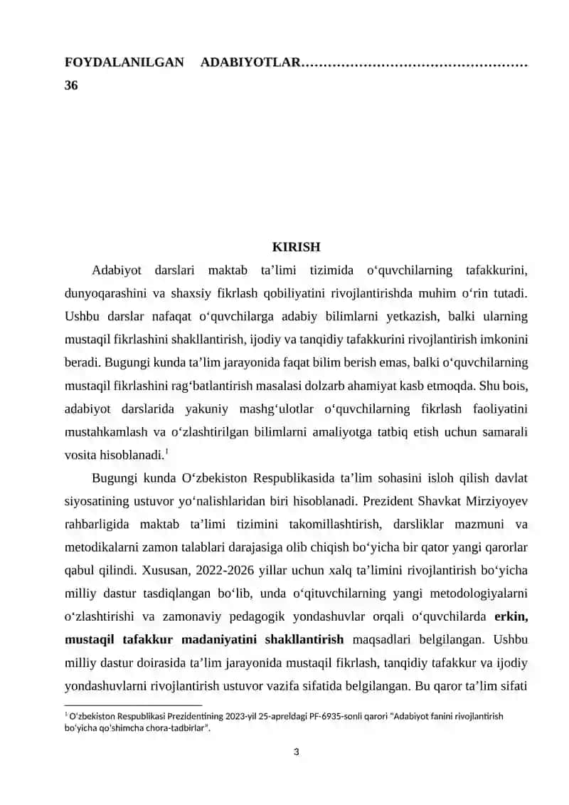ADABIYOT DARSLARIDA YAKUNIY MASHG‘ULOT 2