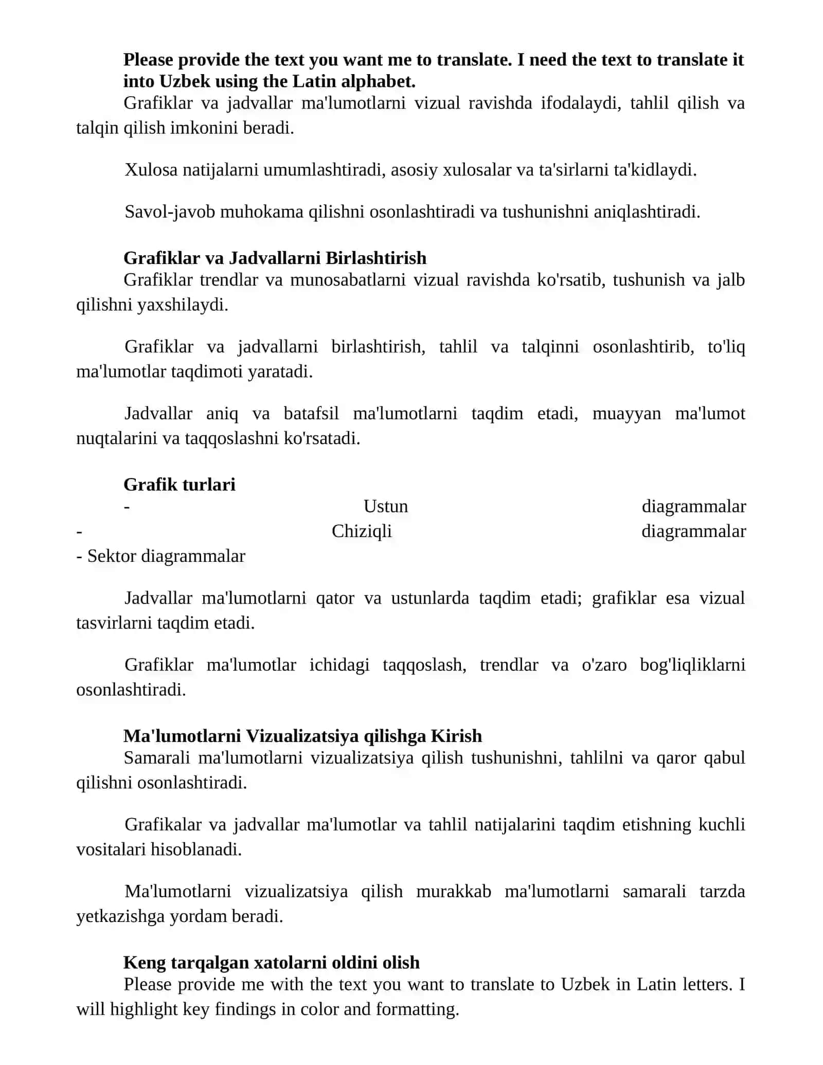 Grafiklar va Jadvallar Ma'lumotlarni Vizualizatsiya qilish 2