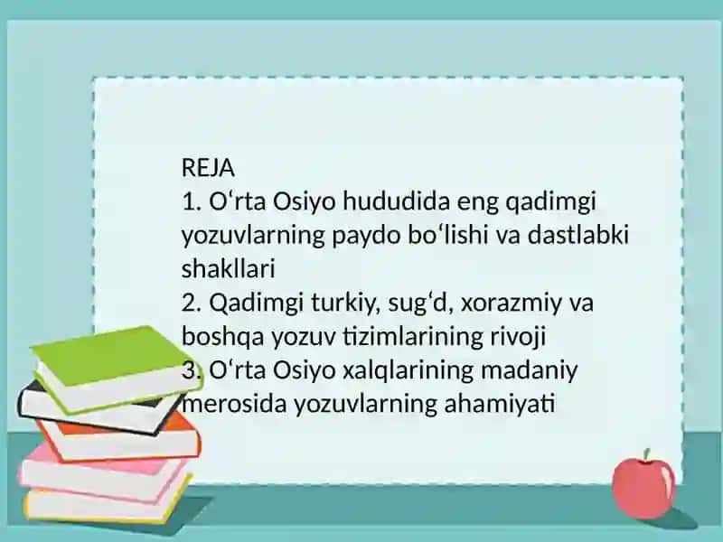 Oʻrta Osiyo xalqlari qoʻllagan eng qadimgi yozuvlar 2