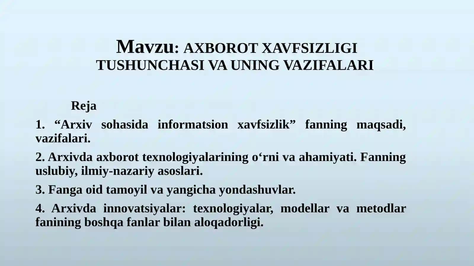 Arxiv sohasida Informatsion havfsizlik 2