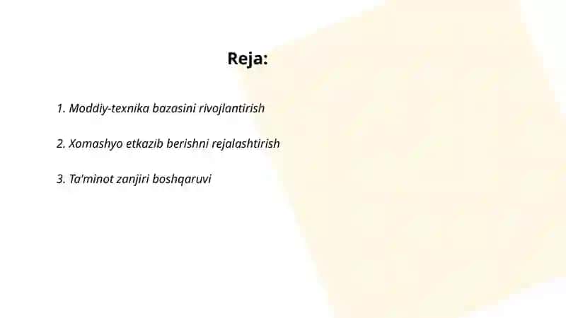 Moddiy-texnika va ta'minotni rivojlantirish 2