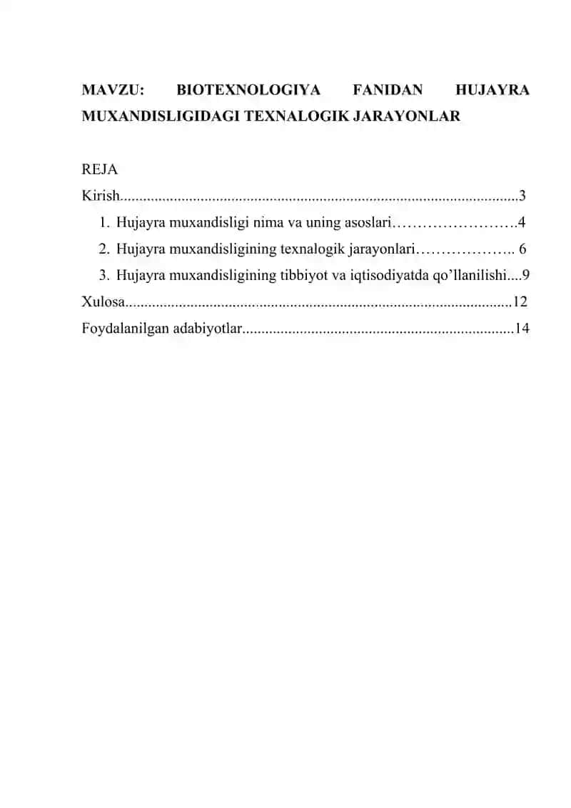 BIOTEXNOLOGIYA FANIDAN HUJAYRA MUXANDISLIGIDAGI TEXNALOGIK JARAYONLAR 2