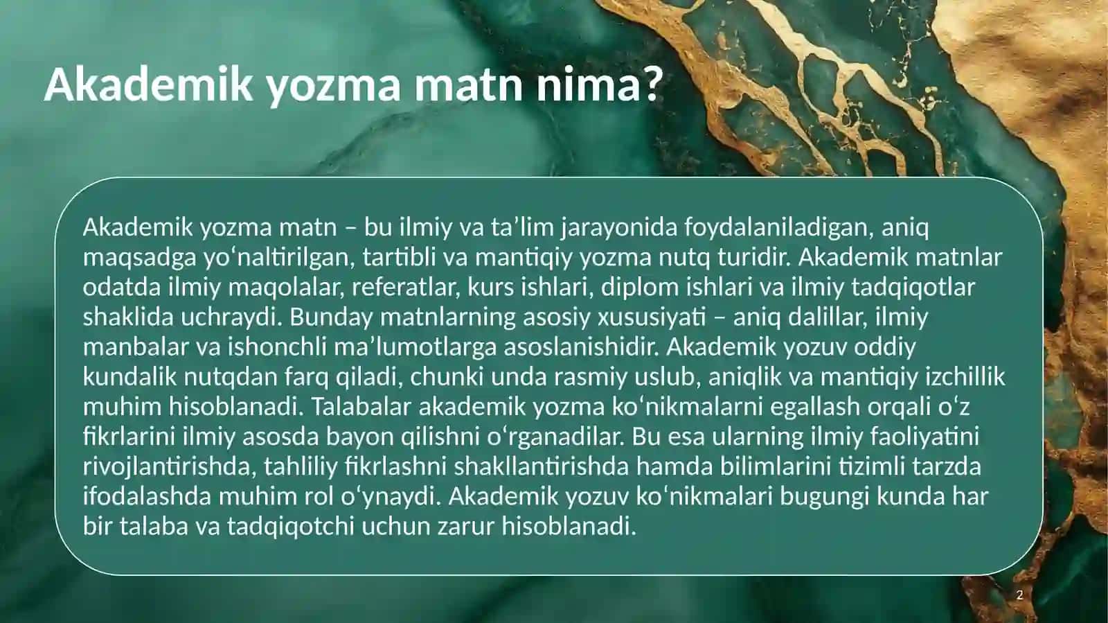 Akademik yozmamatnlarni tuzish ko‘nikmalarini rivojlantirish 2