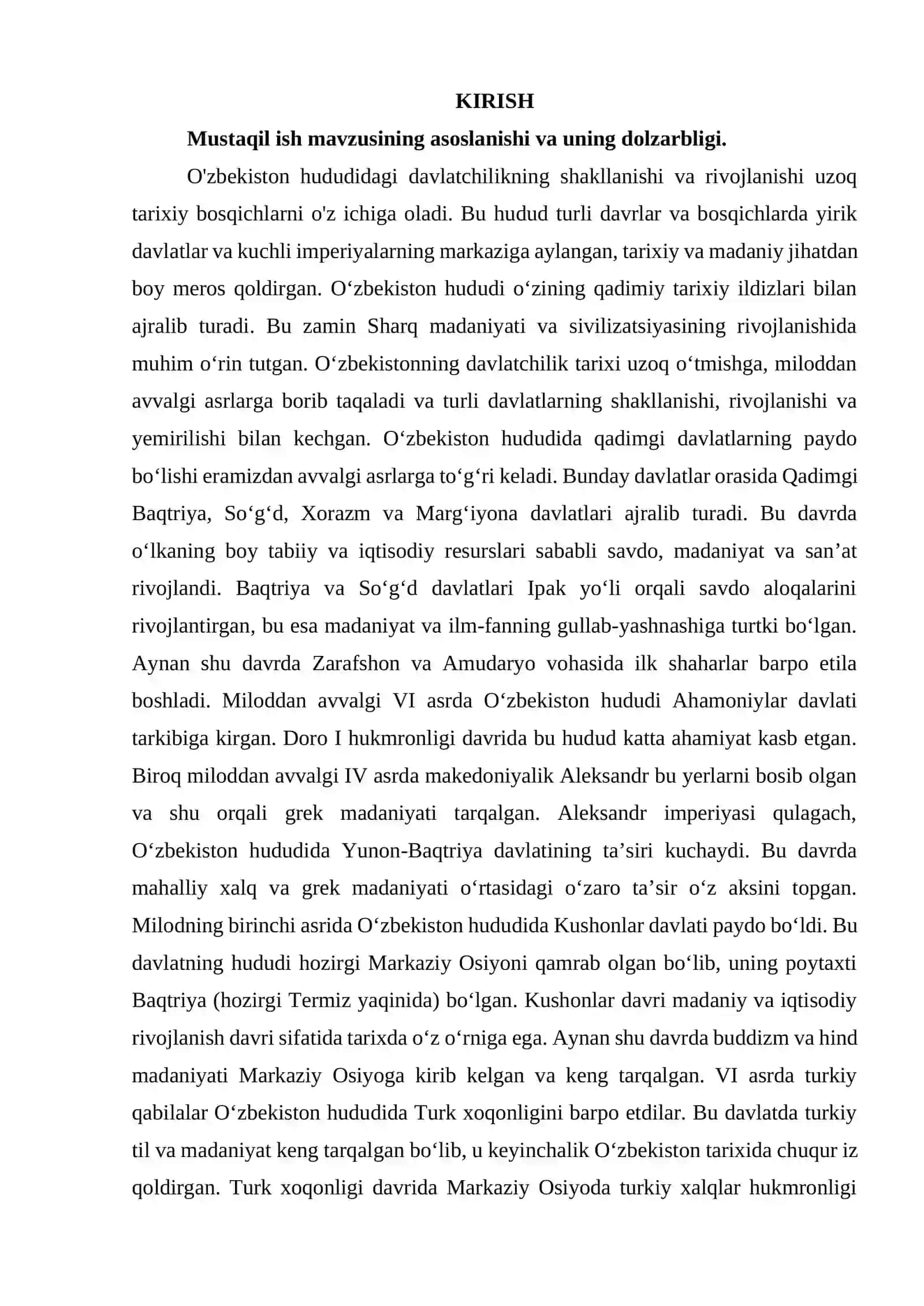 O‘zbek davlatchiligining tarixiy bosqichlari (O‘zbekiston hududidagi davlatlar tarixi misolida) 2