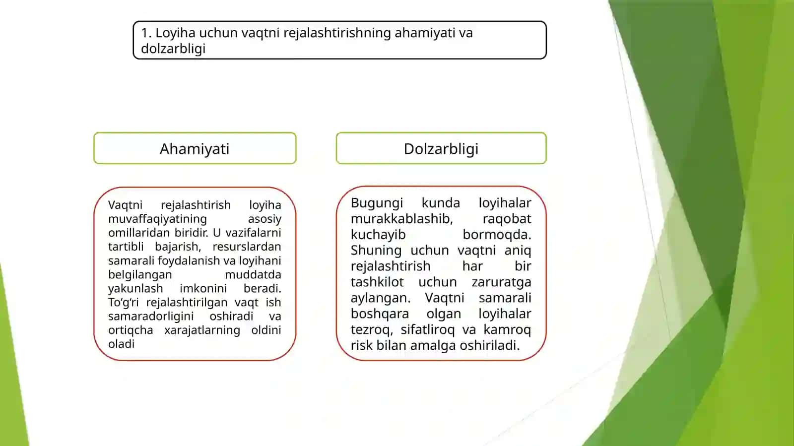 LOYIHA BOSHQARUVDA VAQTINI REJALASHTIRISH 2