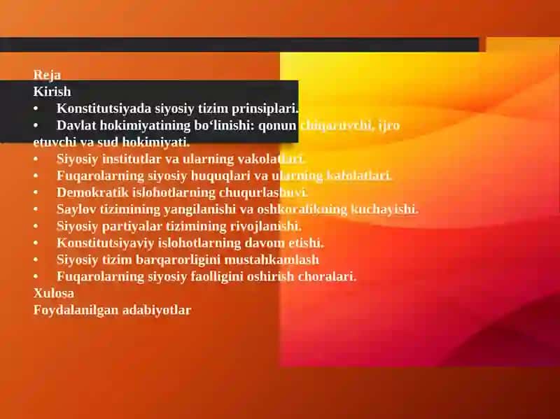 O’ZBEKISTONNING SIYOSIY SOHADAGI YUTUQLARI 2