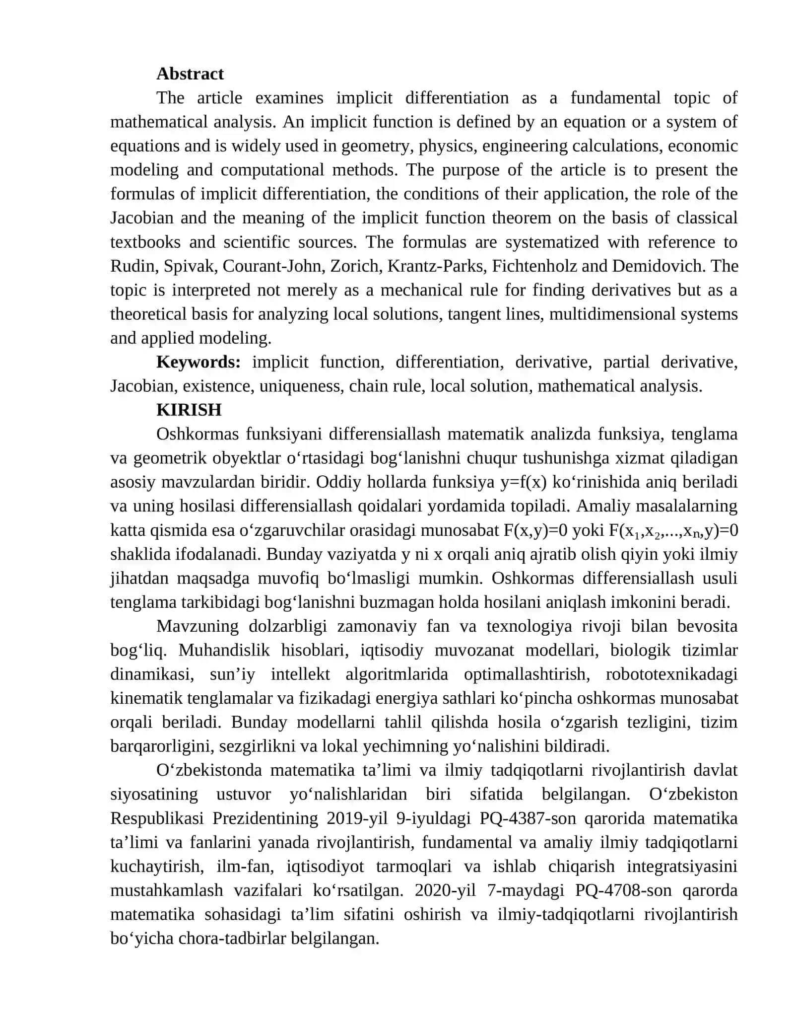 OSHKORMAS FUNKSIYANI DIFFERENSIALLASH: NAZARIY ASOSLAR, FORMULALAR VA AMALIY TALQIN 2