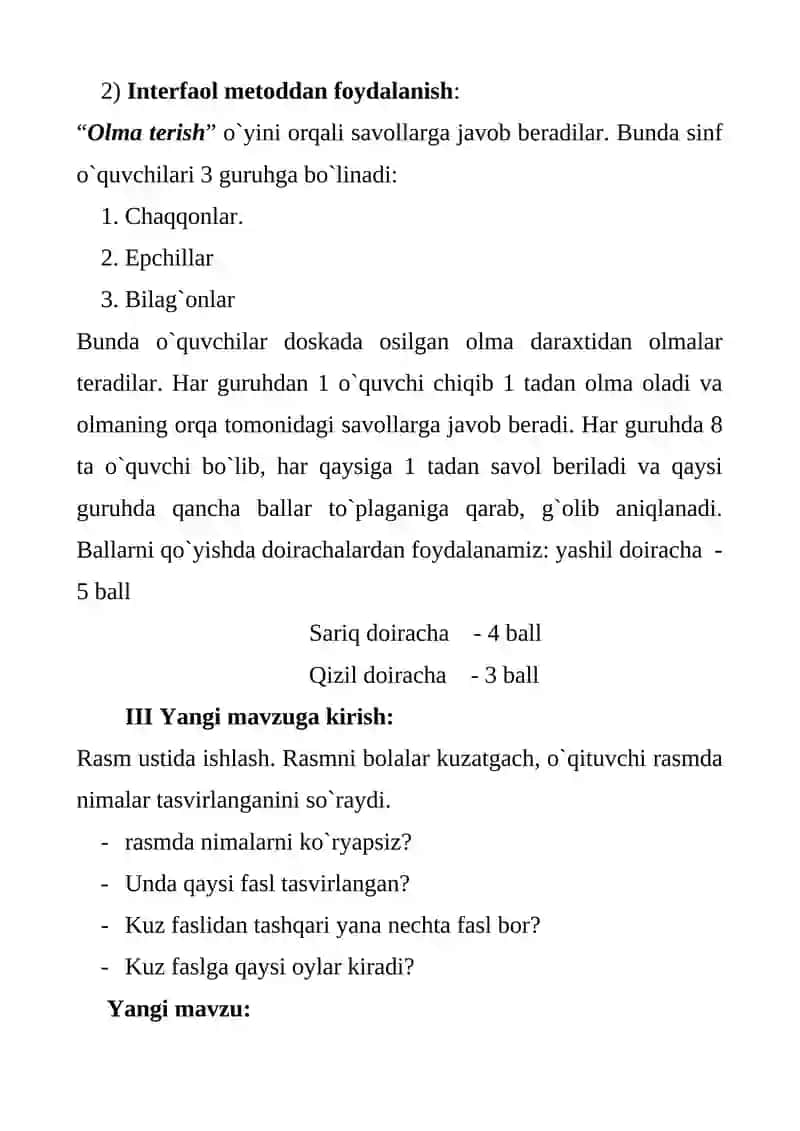 Oltin fasl mavzusida dars ishlanma 2