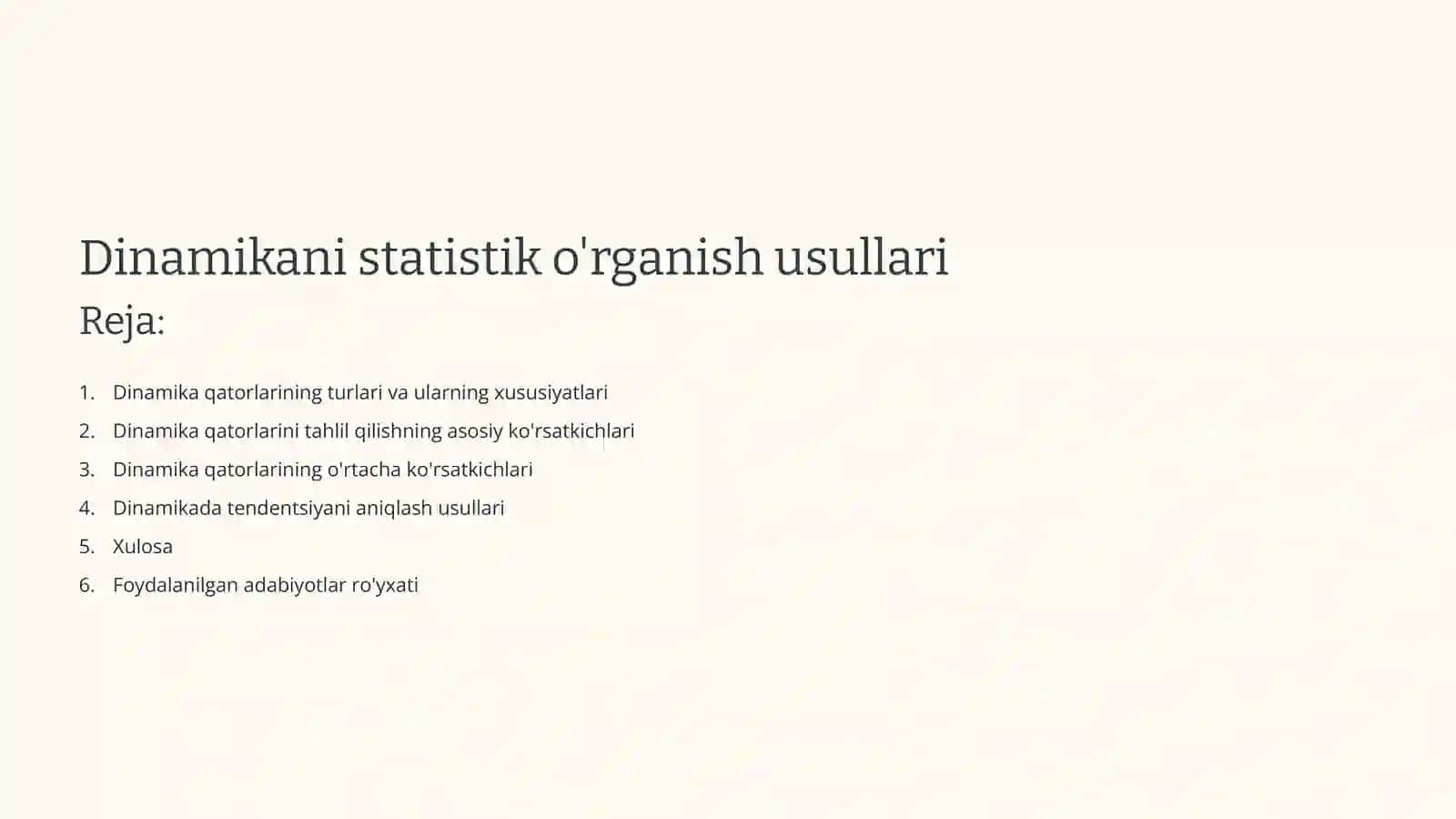 Dinamikani statistik o'rganish usullari 2