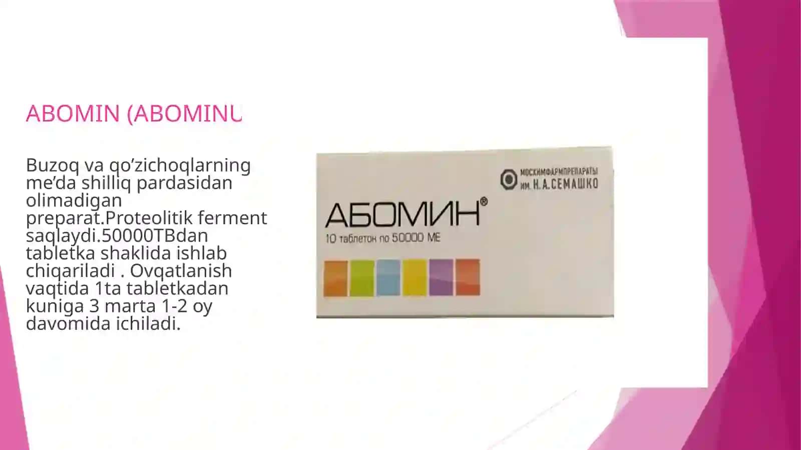 Hazm a’zolari tizimiga ta’sir qiladigan vositalarning farmakokinetikasi va farmakadinamikasiMe’da sekretsiyasiga ta’sir etuvchi vositalar va ularning o’rindosh preparatlari. 2