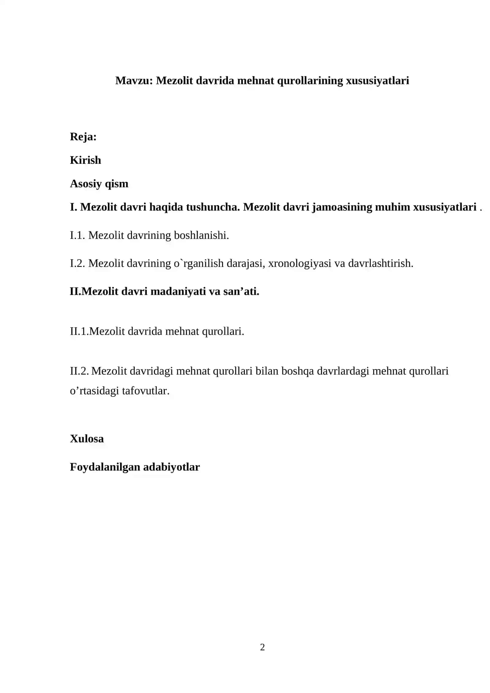 Mezolit davrida mehnat qurollarining xususiyatlari 2