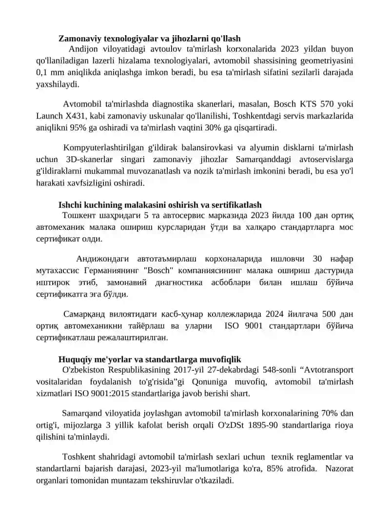 Avtomobil texnik xizmati va taʼmirlash sifat nazorati 2