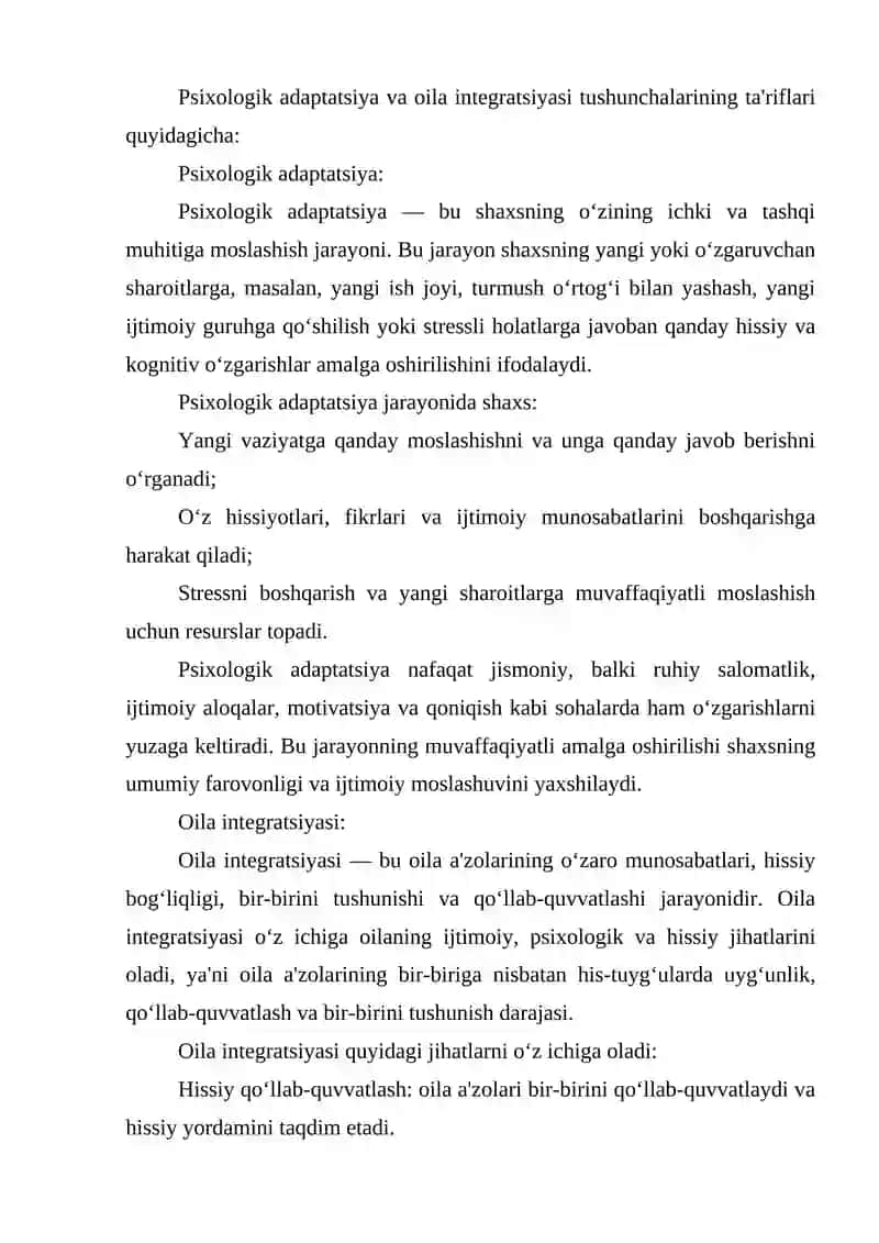 Psixologik adaptatsiya va oila integratsiyasi 2